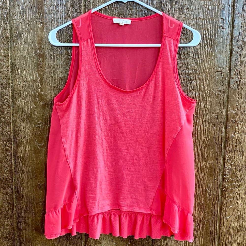 Lush Nordstrom Pink Sheer Ruffle Tank Medium